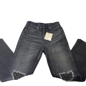 NEW ALLSAINTS Women's IDA EMB Cropped Jeans – Size 28 – Black Denim – NWT